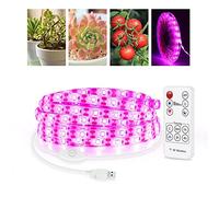 HaiMa Lámpara de cultivo interior de 5 V Full Spectrum Timing Setting Grow Light Strip IP65, impermeable, USB, recargable, 2835 ledes, con mando a distancia inalámbrico, 3 m