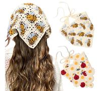 HAIMEIKANG Pañuelo floral de ganchillo para el pelo, 2 unidades, bufanda para el pelo para mujer, diadema de margaritas, pañuelo vintage para niñas (mariquita + abeja)