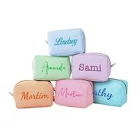 Hainadian Bolsa de cosméticos con nombre personalizado para mujer, bolsa de maquillaje de viaje para dama de honor, bolsa bordada personalizada, despedida de soltera, cumpleaños/Navidad, Varios