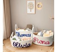 Hainadian Cesta de bebé personalizada con nombre, cesta de juguetes personalizada, artículos esenciales para recién nacidos, organizador de pañales, regalos para baby shower, bolsas (M, 33 x 23 x 13