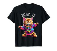 Haines Alaska USA Divertido Lindo Colorido diseño de Gato Bailando Camiseta