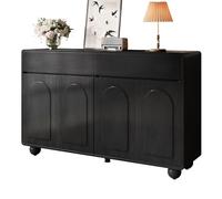 HAINEW Aparador con 4 puertas y 2 cajones, armario auxiliar con esquinas redondeadas y patas esféricas, 140 x 38 x 89 cm, HD26052105 (negro)