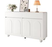 HAINEW Aparador con 4 puertas y 2 cajones, armario auxiliar con esquinas redondeadas y patas esféricas, 140 x 38 x 89 cm, HD26052105 (blanco)