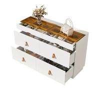 HAINEW Aparador con 6 cajones y tablero de cristal, armario auxiliar con asa de piel, para salón y comedor, 120 x 40 x 78 cm, color blanco, HD26041309