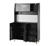 HAINEW Armario de cocina multiusos con 2 puertas y 3 cajones, armario alto, armario buffet comedor con puerta de cristal, estantería de almacenamiento y tabla perforada, 120 × 40 × 184 cm