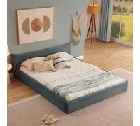 HAINEW Cama tapizada de 140 x 200 cm con cabecero bajo, tejido de pana para cama doble, marco de cama acolchado con somier, sin colchón, HNDE2511105 (gris, 140 x 200 cm)