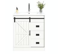 HAINEW HD26041406 - Juego de 2 armarios de pie con 2 cajones y puerta corredera, armario bajo lavabo con lavabo, 76 x 46,5 x 87,5 cm, color blanco, estilo granero