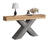 HAINEW HD26050703 - Mesa auxiliar con patas en forma de X y tablero grueso, mesa de pasillo estrecha, mesa de entrada para pasillo y salón, 140 x 30 x 80 cm, color natural