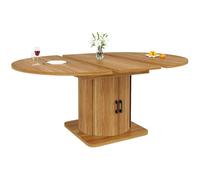 HAINEW HD26060107 - Mesa de comedor redonda con tablero extensible y 2 puertas correderas, ovalada, con 1 cajón y 2 estantes, 118-158 x 118 x 76 cm, HD26060107