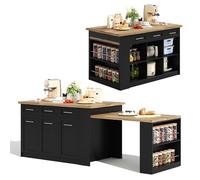 HAINEW Isla de cocina con mesa de comedor extensible, armario de cocina, mesa de comedor, aparador, armario, mesa de bar, armario con cajón y compartimento de almacenamiento para cocina, 238 x 90 x 90