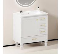 HAINEW Juego de 2 armarios de pie con armario bajo, armario de baño, juego de 2 con 3 cajones y 1 puerta, armario para debajo del lavabo con lavabo, 76 × 46,5 × 86 cm, HD26042201 (blanco)