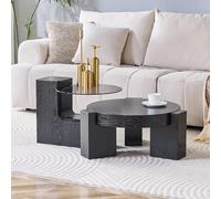 HAINEW Juego de 2 mesas de café redondas de cristal, juego de 2 mesas auxiliares, para salón y dormitorio, 61 × 61 × 30 cm+44 × 18,7 × 44 cm, HD26051314 (negro)