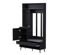 HAINEW Juego de perchero compacto con 2 cajones y 1 puerta, juego de percheros de pared con 4 ganchos y zapatero para pasillo, dormitorio, salón, 100 x 35 x 180 cm (negro)