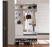 HAINEW Juego de perchero compacto con 2 cajones y 1 puerta, juego de percheros de pared con 4 ganchos y zapatero para pasillo, dormitorio, salón, 100 × 35 × 180 cm (blanco)