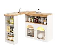 HAINEW Mesa de bar con escritorio extensible y giratorio, mesa auxiliar con 2 puertas de cristal y estante abierto, estante lateral de almacenamiento, HD26012905 (blanco)