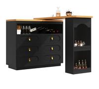 HAINEW Mesa de bar con escritorio extensible y giratorio, mesa auxiliar con 6 cajones y estante abierto, estante lateral de almacenamiento, HD26012904 (negro)