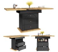 HAINEW Mesa de comedor de cocina con tablero extensible, mesa de comedor rectangular de madera con 1 puerta plegable y 2 cajones, para 4-6 personas, 110-140 × 80 × 75 cm (negro)