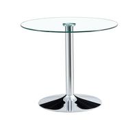 HAINEW Mesa de comedor de cristal redonda, mesa de cocina, mesa de cristal y comedor con patas redondas de metal plateadas para comedor, salón, cocina, 85 × 85 × 76 cm, HNDE2025111203 (85 × 85 × 76 cm