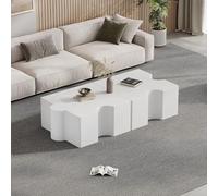 HAINEW Moderna mesa de centro con diseño de rompecabezas, mesa de salón con espacio de almacenamiento oculto, mesa de sofá, mesa auxiliar, mesa de café para salón, dormitorio, 65 × 65 × 32 cm, blanco