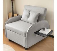 HAINEW Moderno sofá cama individual 3 en 1 con función de sueño, sillón plegable ajustable, sofá cama de invitados, con mesas de té plegables para salón, dormitorio (gris)