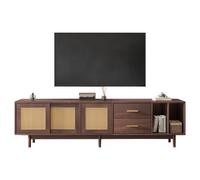 HAINEW Mueble de TV con 3 puertas de ratán y 2 cajones, mesa de TV, mueble con 2 compartimentos abiertos, para salón, dormitorio, marrón, 190 x 40 x 52 cm
