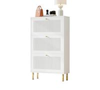 HAINEW Zapatero con 3 solapas, zapatero con asas doradas y patas para pasillo, salón, 73 x 25 x 125 cm, color blanco, HD26041301