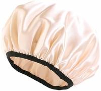 Haione Gorro de ducha/Gorro de baño con banda elástica/Gorro impermeable reutilizable de doble capa con forro de EVA para todo tipo de longitudes de cabello,spas y salones de belleza/1 pieza/Beige