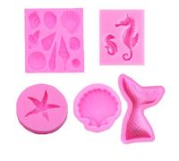 Haione Molde de Silicona con Forma de Concha de Cola de Sirena para Fondant,Chocolate,Pasteles,decoración,Herramientas de repostería para Galletas,Velas,jabón y Dulces(5 Unidades)