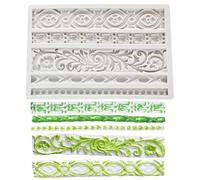Haione Molde de Silicona esculpido Estilo Barroco Vintage para Fondant,con Borde de pergaminos y Relieve de Encaje,Ideal para Decorar Pasteles,Galletas,Velas,jabones y Dulces(#3)