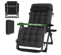 haiorjun Silla Gravedad Cero Tumbona Plegable, Extra Ancho 83 cm Tumbona Terraza con Almohada Cervical, Cojín y Funda para Sillas Reclinables de Jardin, Sillones para Terraza Exterior, Jardín, Playa