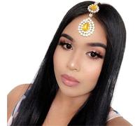 Hair Accessories Women Girl Rhinestone Forehead Headband Trend Head Chain Eyebrow Drop para ocasiones especiales y festivales(Yellow silver 2)