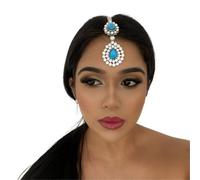 Hair Accessories Women Girl Rhinestone Forehead Headband Trend Head Chain Eyebrow Drop para ocasiones especiales y festivales(Lightblue silver 2)