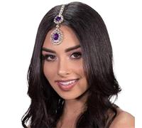 Hair Accessories Women Girl Rhinestone Forehead Headband Trend Head Chain Eyebrow Drop para ocasiones especiales y festivales(Purple silver)