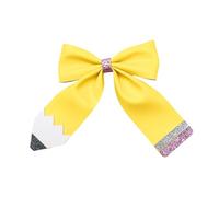 Hair Bow - Pencil Design Yellow Clip | 3.9-Inch Girl Hair Bows For Kids, Perfect For Holidays, Celebrations, Festivals, Birthday Parties, Ponytail Styling, Dress Up, Photo Time