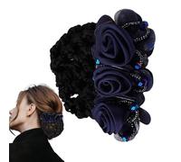 Hair Bun Cover, 8 x 8 x 5 cm, Snood Hairnet with Decorative Flowers, broche de clip seguro para el cabello, elegante para el desgaste o las ocasiones especiales, rojo, negro, rosa