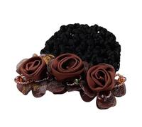 Hair Bun Cover, 8 x 8 x 5 cm, Snood Hairnet with Decorative Flowers, broche de clip seguro para el cabello, elegante para el desgaste o las ocasiones especiales, rojo, negro, rosa