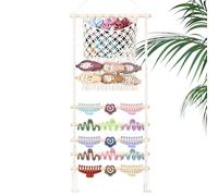 Hair Clip Organizer - 36 Inches Wall Hanging Rack | Woven Accessory Storage - 500g Wood Cotton Design With Mesh Pockets Holds Hair Clips Headbands And Accessories For Girls Bedroom Organisation