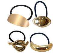 Hair Cuff Wraps, Metal Hair Ties, 4 Pieces Stylish Geometric Fashion Ponytail Cuffs, Alloy Ponytail Holders for Women, Girls, Chic Style, Daily and Parties Use, Gold Tone