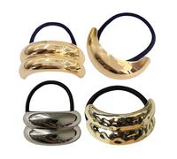 Hair Cuff Wraps, Metal Hair Ties, 4 piezas Stylish Geometric Fashion Ponytail Cuffs, Alloy Ponytail Holders for Women, Girls, Chic Style, Daily and Use, Gold Tone