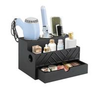 Hair Dryer Organizer with Drawer Removable Cups Wire Holes Bathroom, Coffee
