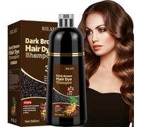 Hair Dye Shampoo 3 en 1 Cubre Canas, 500ML Black Hair Dye Shampoo 3 en 1,Hair Color, Champú Color Tinte Pelo Barba Champu Canas Instantáneo (Castaño Oscuro)