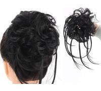 Hair extension, Bun Hair Piece Synthetic Messy Bun Hair Piece Curly Hair Bun Extensions with Straight Tails Elastic Band Curly Chignon False Hairpieces Ponytail Extensions(Black)