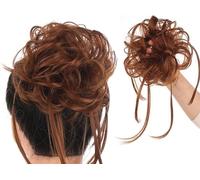 Hair extension, Bun Hair Piece Synthetic Messy Bun Hair Piece Curly Hair Bun Extensions with Straight Tails Elastic Band Curly Chignon False Hairpieces Ponytail Extensions(Brown)