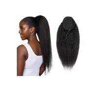Hair Extensions 12-26 Inch Drawstring Ponytail for Black Women Kinky Straight Human Hair Extensions Yaki Straight Clip In Hairpiece(20inches)