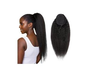 Hair Extensions 12-26 Inch Drawstring Ponytail for Black Women Kinky Straight Human Hair Extensions Yaki Straight Clip In Hairpiece(14inches)