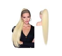 Hair Extensions 16-26 Inch Long Drawstring Ponytail Human Hair Bleach Blonde Straight Clip In Hairpiece for Women(26inches)