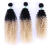 Hair Extensions 3 Hair Bundles Synthetic High Temperature Fiber Curly Hair Kinky Curly Hair Weave synthetic Curly wavy Hair Extensions for Women Braid Extensiones(T1B/613,20 inches 3 pieces)