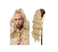 Hair Extensions Cola de caballo sintética larga rubia con cuerpo ondulado y cordón for mujer, extensiones de cabello con clip for cola de caballo negra y marrón(Beige Blonde)
