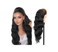 Hair Extensions Cola de caballo sintética larga rubia con cuerpo ondulado y cordón for mujer, extensiones de cabello con clip for cola de caballo negra y marrón(Black)