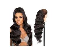 Hair Extensions Cola de caballo sintética larga rubia con cuerpo ondulado y cordón for mujer, extensiones de cabello con clip for cola de caballo negra y marrón(Cool Dark Brown)